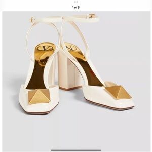 Valentino Garavani Cream and Gold Block Heels